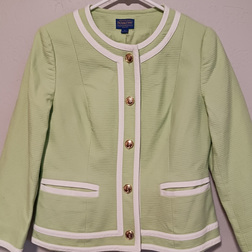 PENDLETON Women's Blazer Short Sz6.  Lemon Green